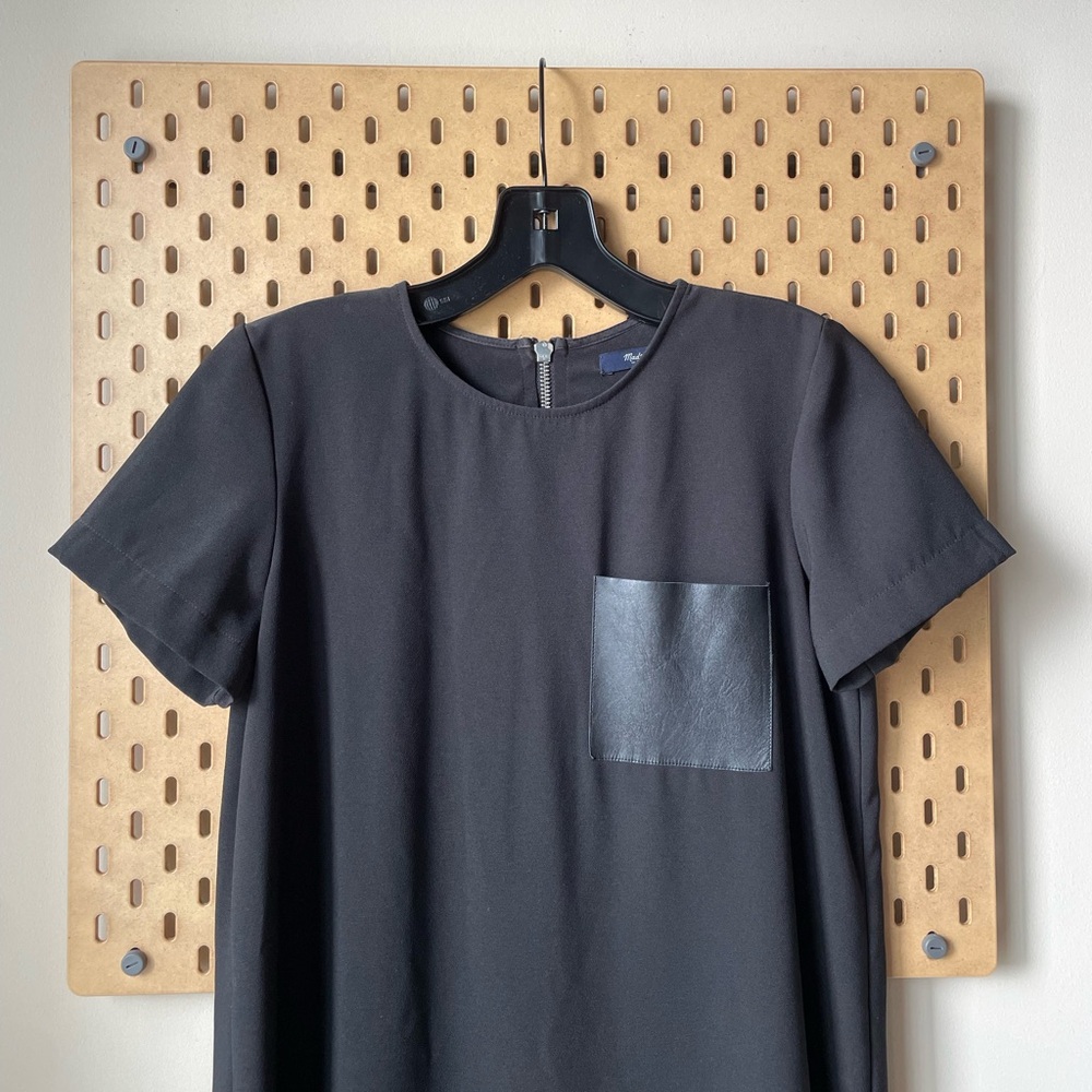 Madewell Leather Pocket Black T-Shirt Dress Women’s XS Workwear Style B0615